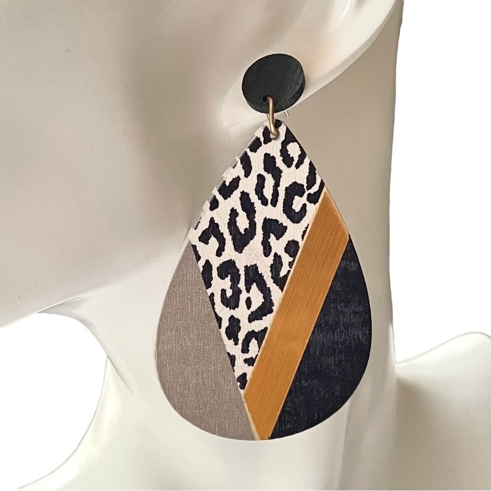 Boho Chic Leopard Print Waterdrop Earrings Retro Glam 80s Hippie Style